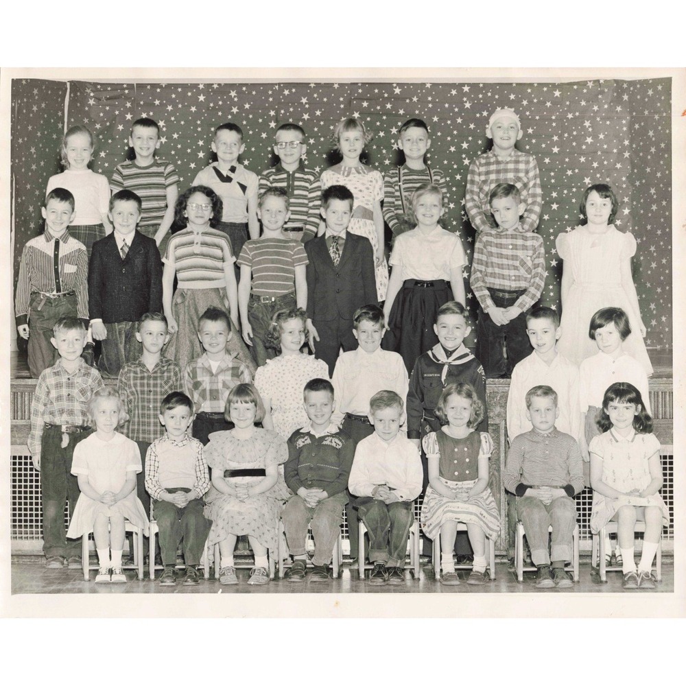 Vintage 1957 School Class Portrait Photo Mrs Striminger 2nd Grade Black White